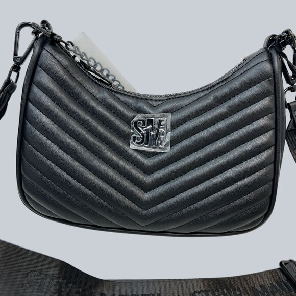 Steve Madden Black Quilted Crossbody Bag With Chain Strap & Pouch - Picture 3 of 10